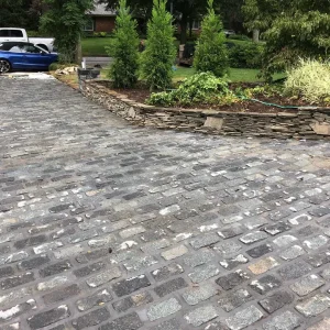 Cobblestone Driveway Landscaped Garden Suffolk County New York