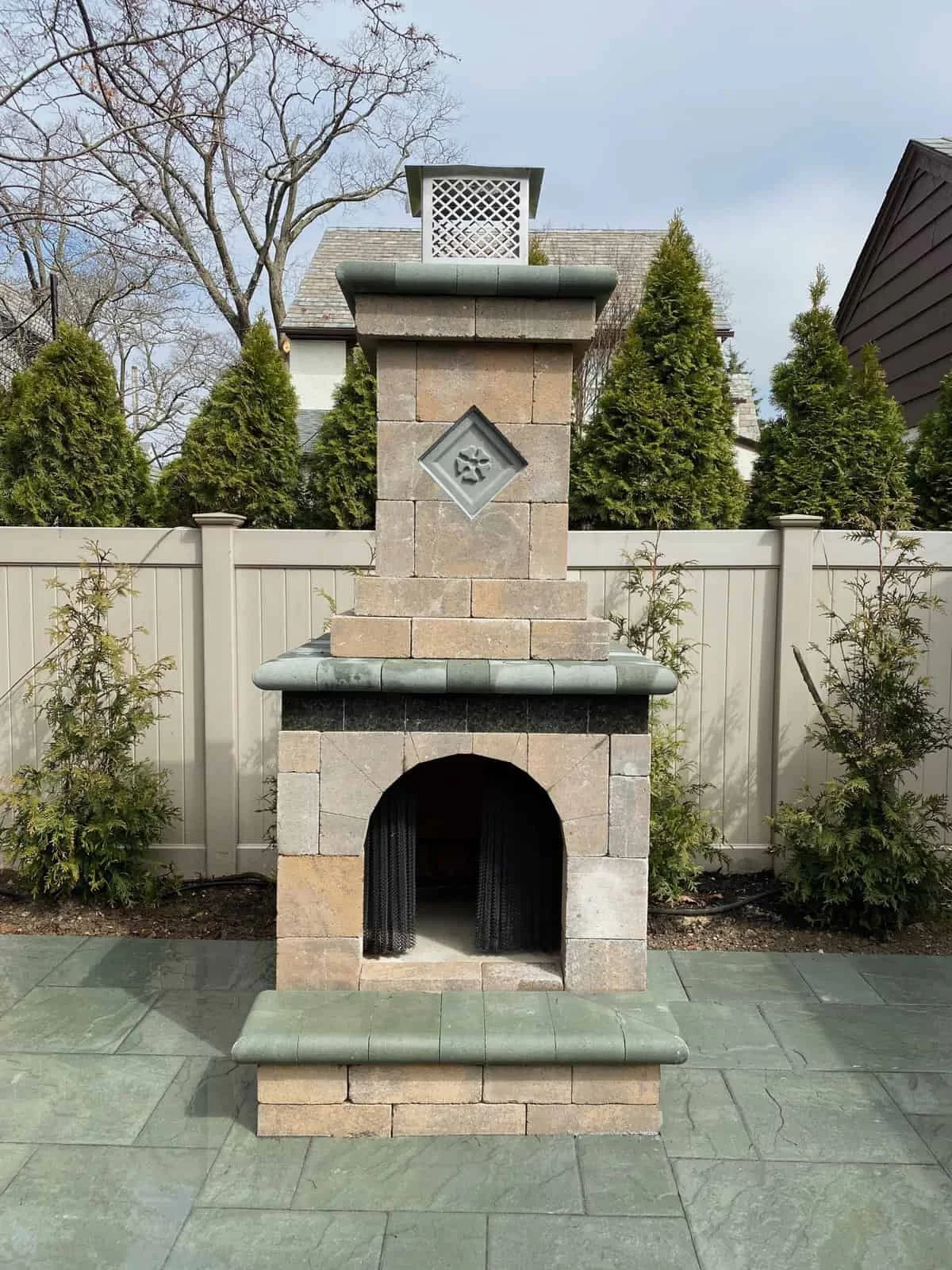 Outdoor Stone Fireplace Garden Suffolk County New York