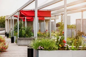Rooftop Garden Red Pergola Suffolk County New York